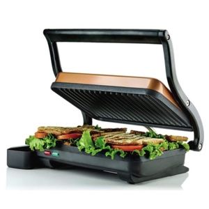 New Ovente Electric Panini Press Grill Non-Stick 2 Slices Plate Copper GP0620CO